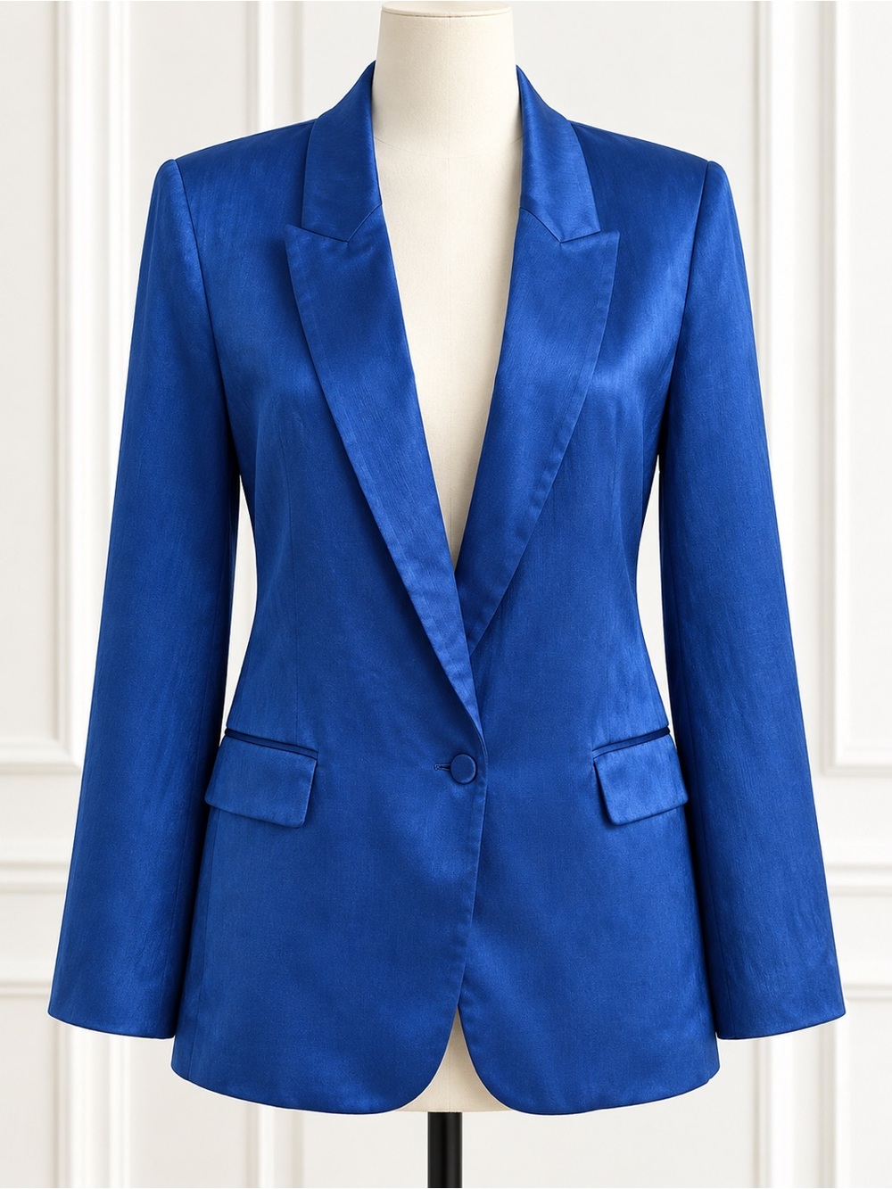 Zara Electric Blue Satin Single-Button Blazer